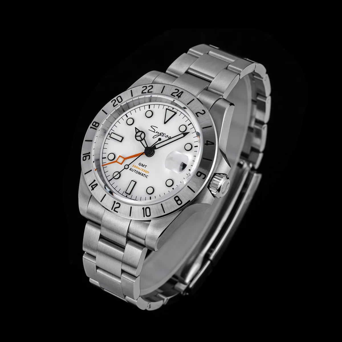 Sugess Men Watch GMT Automatic NH34 Movement 100M Waterproof Mechanical Wristwatches Dome Sapphire Crystal Limited Bracelet S463
