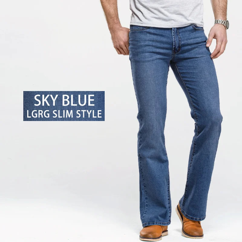 Men's Stretch Bootcut Jeans | Slim Flare Denim Trousers
