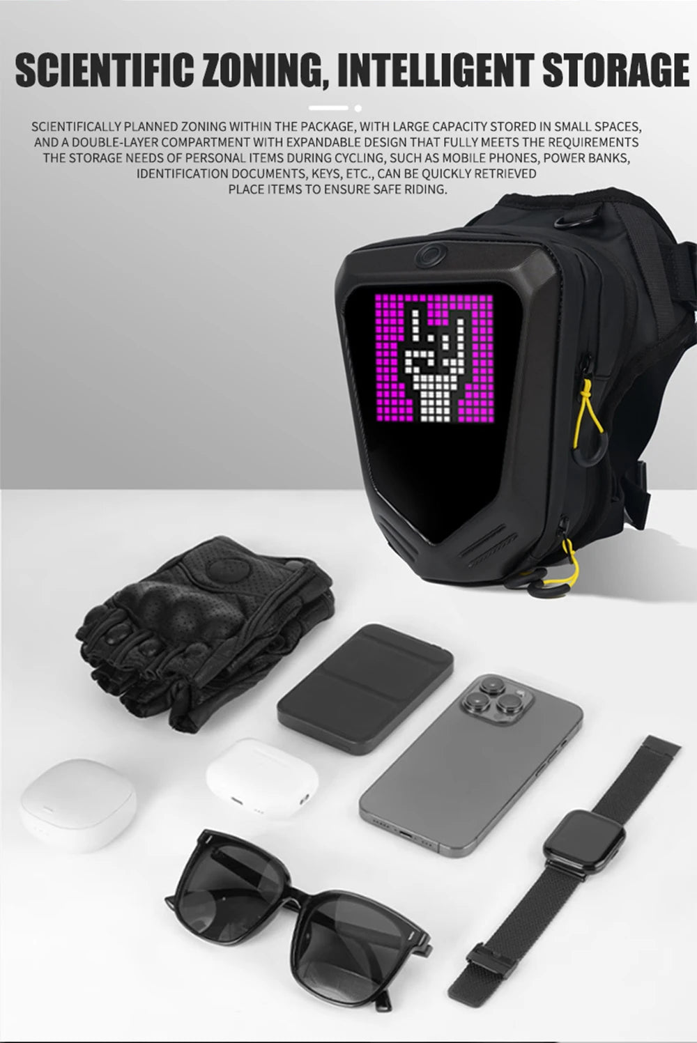 Smart LED Screen Motorcycle Bicycle Leg Bag Waterproof Ride Cycling Drop Leg Side Bag For Men Women DIY Pattern APP Control