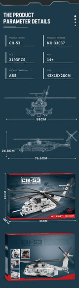 CH-53E Transport Helicopter Building Blocks Army Plane Military Fighter Model Assembly Bricks Desktop Ornaments Toy Holiday Gift
