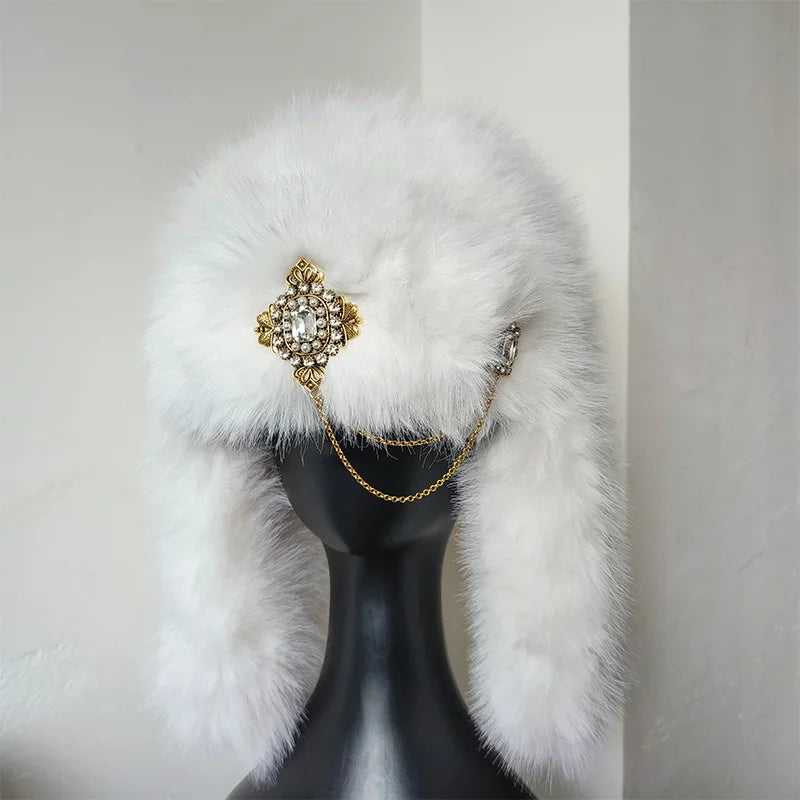 Designer Luxury Bomber hat women's ski cap winter hat faux fur pilot hat diamond thickened warm ear protection hat versatile털모
