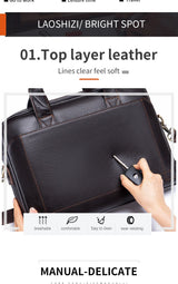 Men's leather handbag, top layer cowhide briefcase, leather laptop bag, diagonal cross office bag