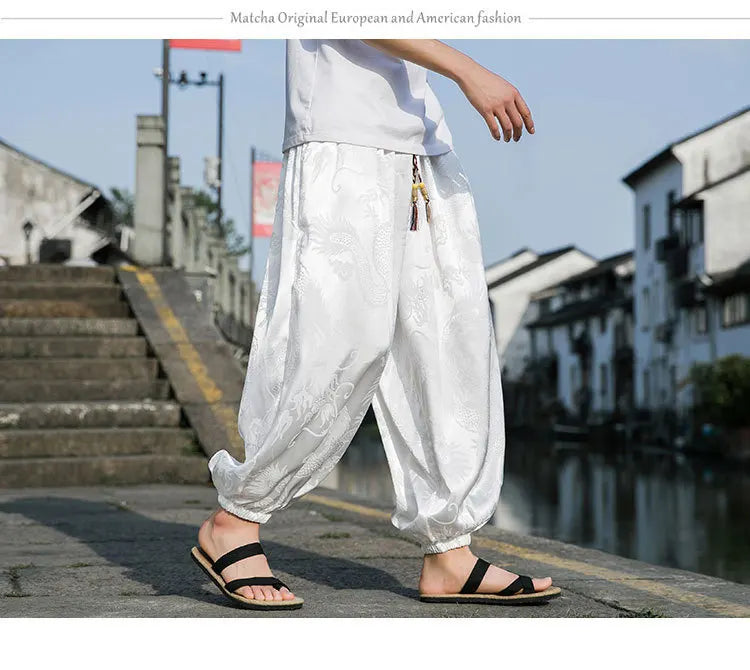 Men’s Ice Silk Dragon Jacquard Bloomers