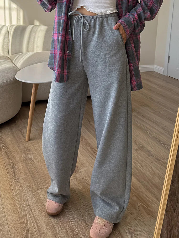Autumn Burgundy Sweatpants Women Straight Leg Sport Pants Cotton Ladies Coffee Basic Joggers Wide Leg Women's Pants And Trousers
