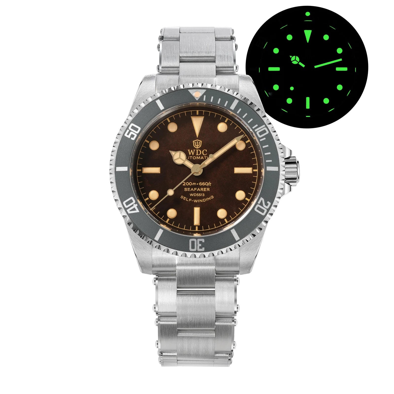 Watchdives WD5513P V3 PT5000 Vintage Sub Dive Watch Sapphire Automatic Mechanical Watches 20Bar Waterproof Stainless Steel