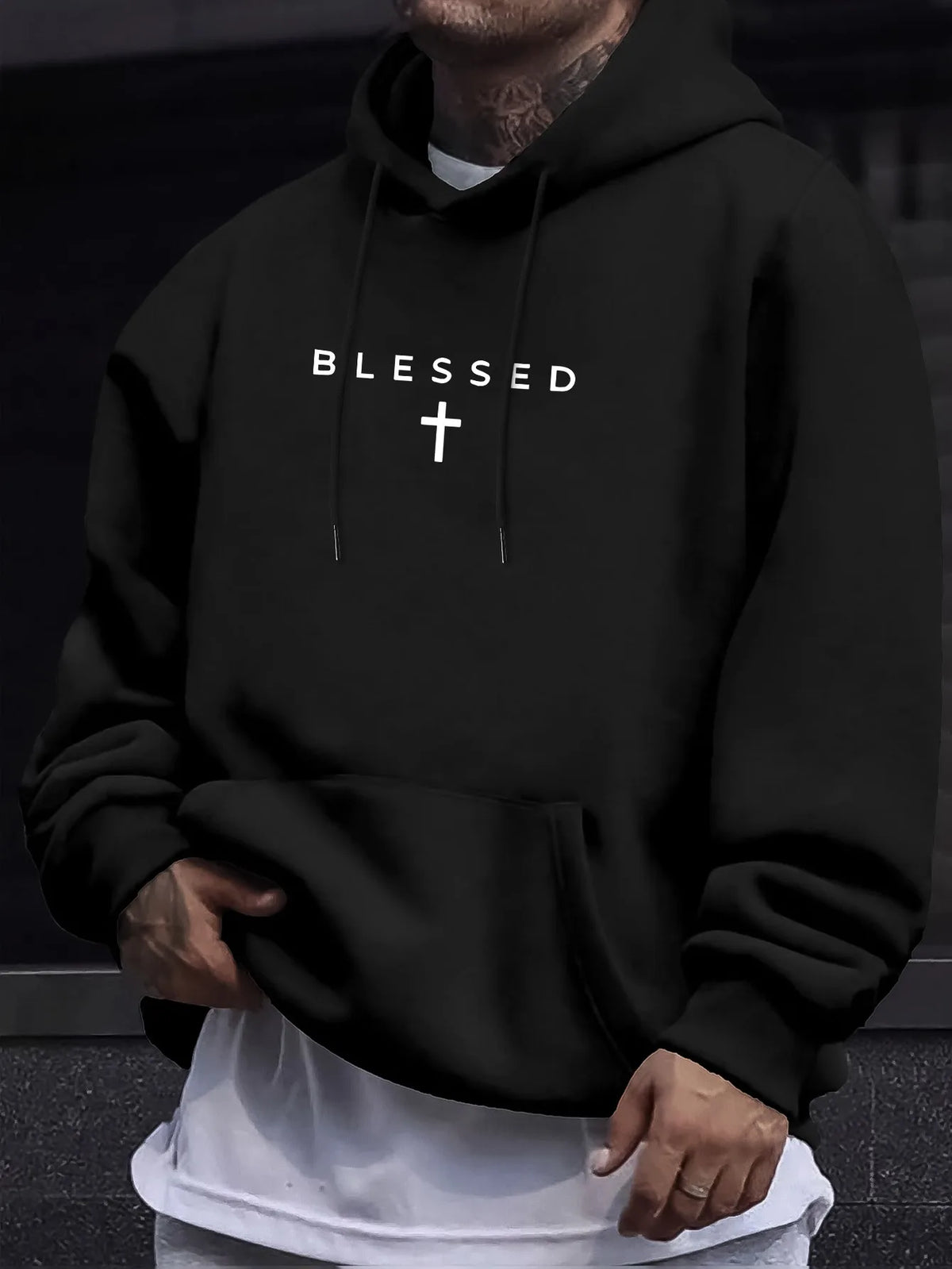 Men’s Cross & Geometric Print Hoodie