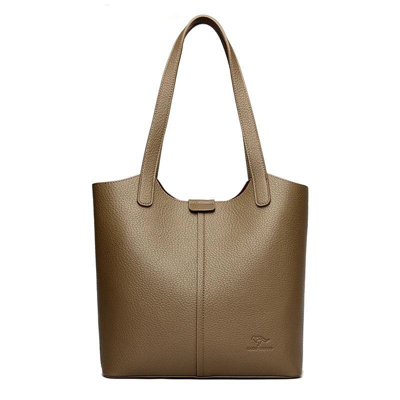 Genuine Brand Soft Leather Shoulder Bag For Women Casual Tote Bag Female Solid Color Purse Simple Design Handbag Commuting Sac