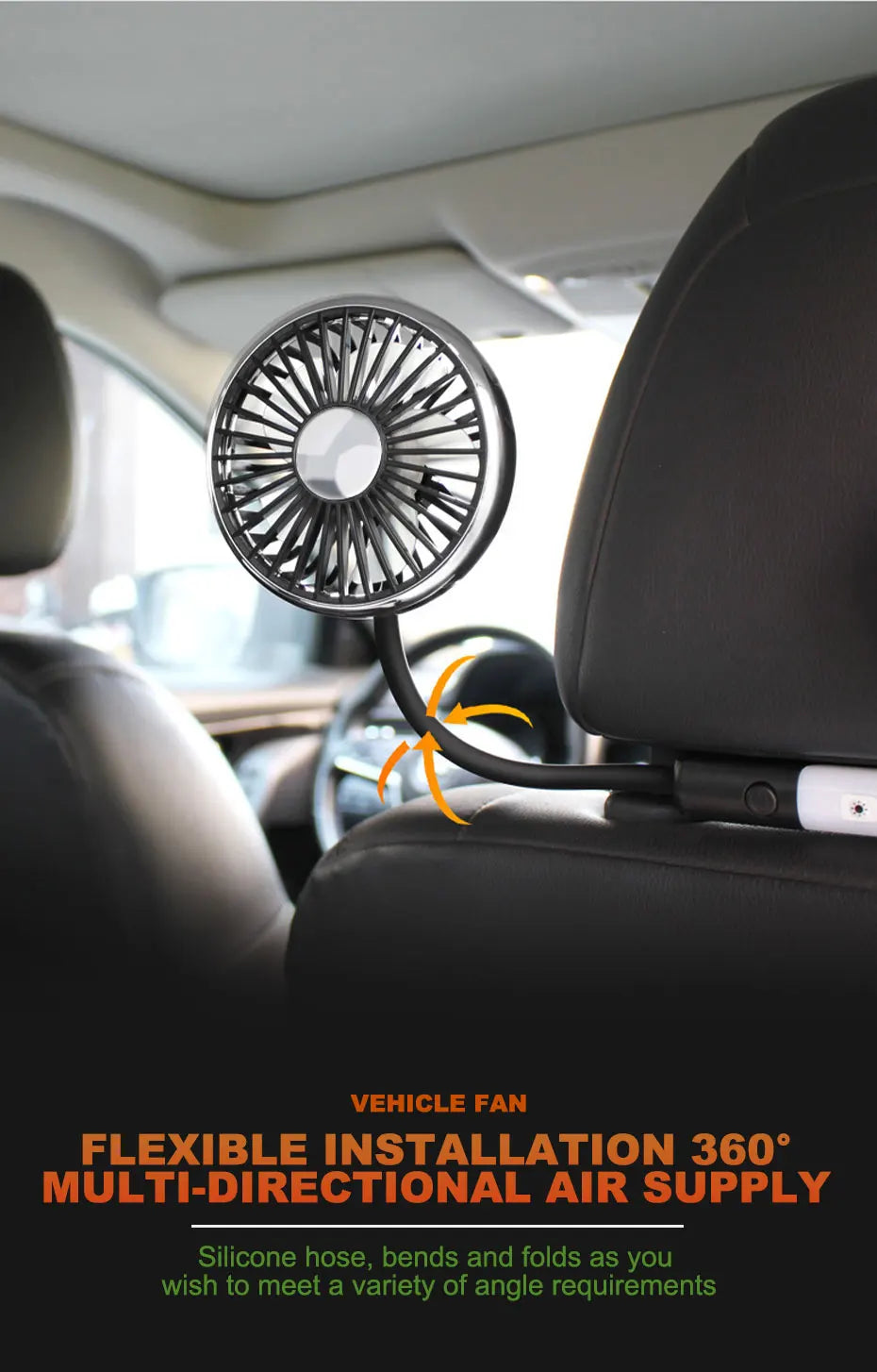 SEAMETAL Dual-Head USB Car Fan | 3-Speed 360° Cooling