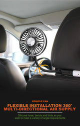 SEAMETAL Dual-Head USB Car Fan | 3-Speed 360° Cooling