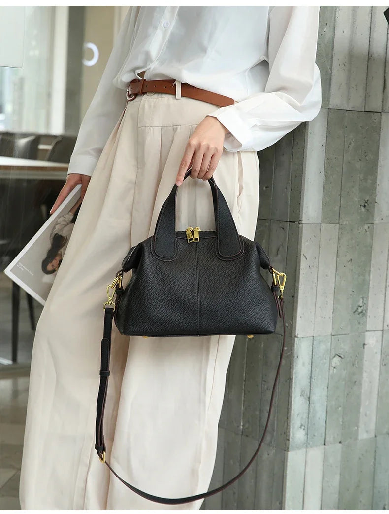 Women's Natural Cow Leather Bag Female Retro Cowhide Crossbody Bags Ladies Large Capacity Shoulder Bag for Middle aged Women