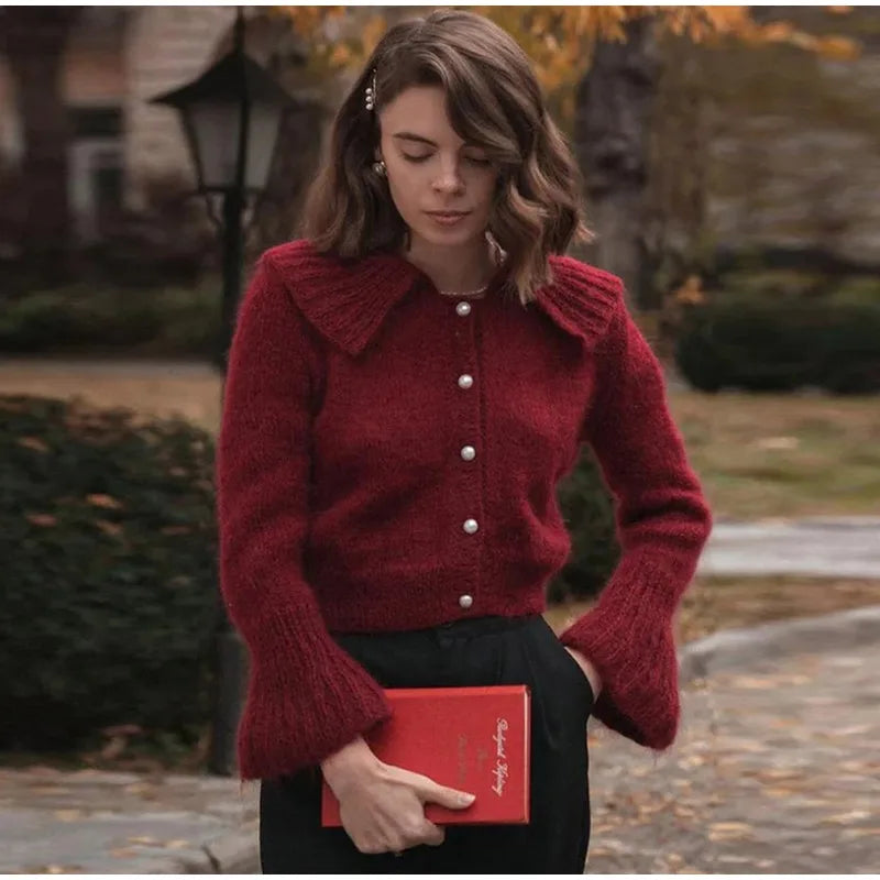 Vintage-Style Printed Knit Cardigan