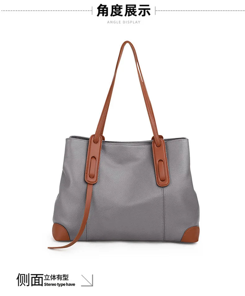 Genuine Leather Tote Bag Luxury Designer Women's Shoulder Bag Large Capacity Women Bags High Quality Soft Cowhide Female Handbag