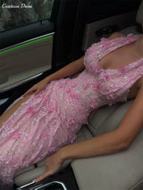 Contessa Customized Pink Floral Lace embroidery Prom Dress Halter Neck Sleeveless robes de soirée Slit Sheath Formal event dress