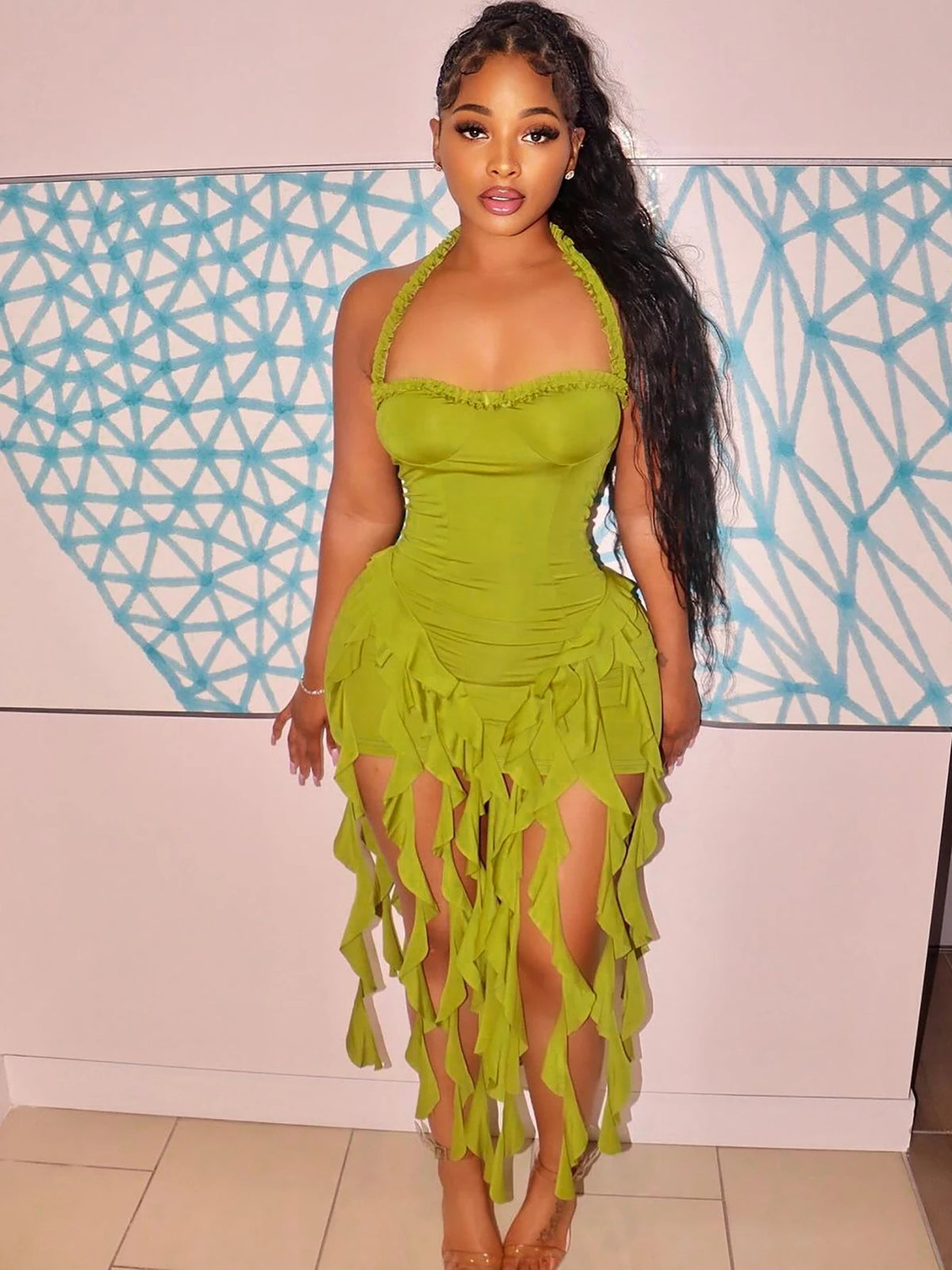 Ruffle Halter Mini Dress