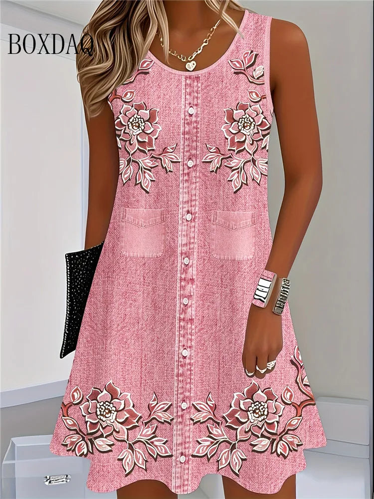 Women's Floral Sleeveless A-Line Mini Dress
