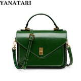 Genuine Leather Women Luxury Bag High Quality Simple Vintage Fashion Postman Handbags Ladies 2025 Shoulder Green Small Bag