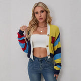 Colorful Striped Letter Knit Vest & Coat Set