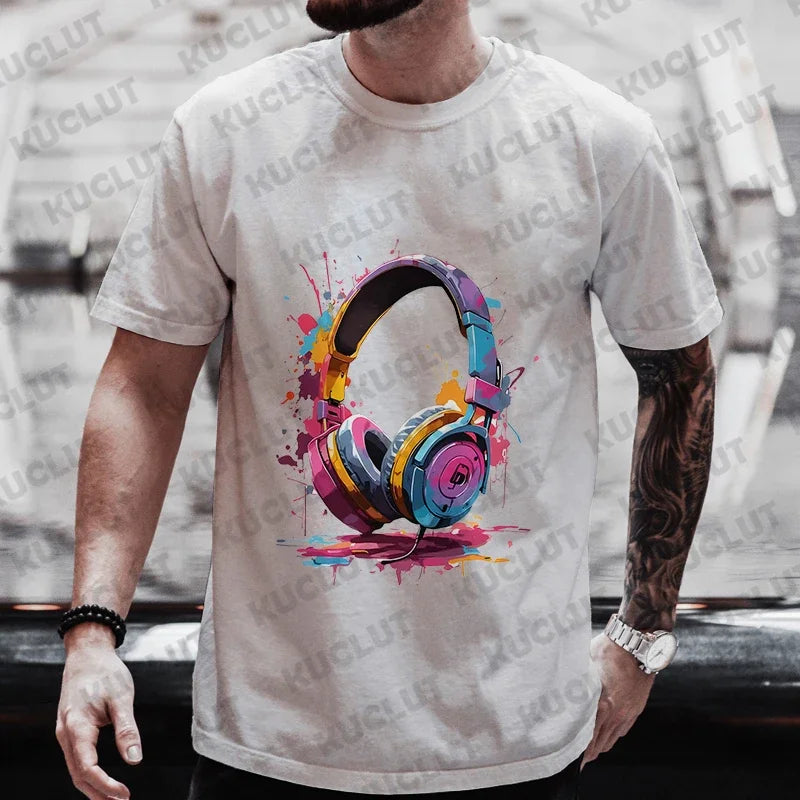 Men’s Hip Hop Melting Headset Graphic Oversized Tee