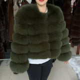 Genuine Fox Fur & Leather Winter Coat