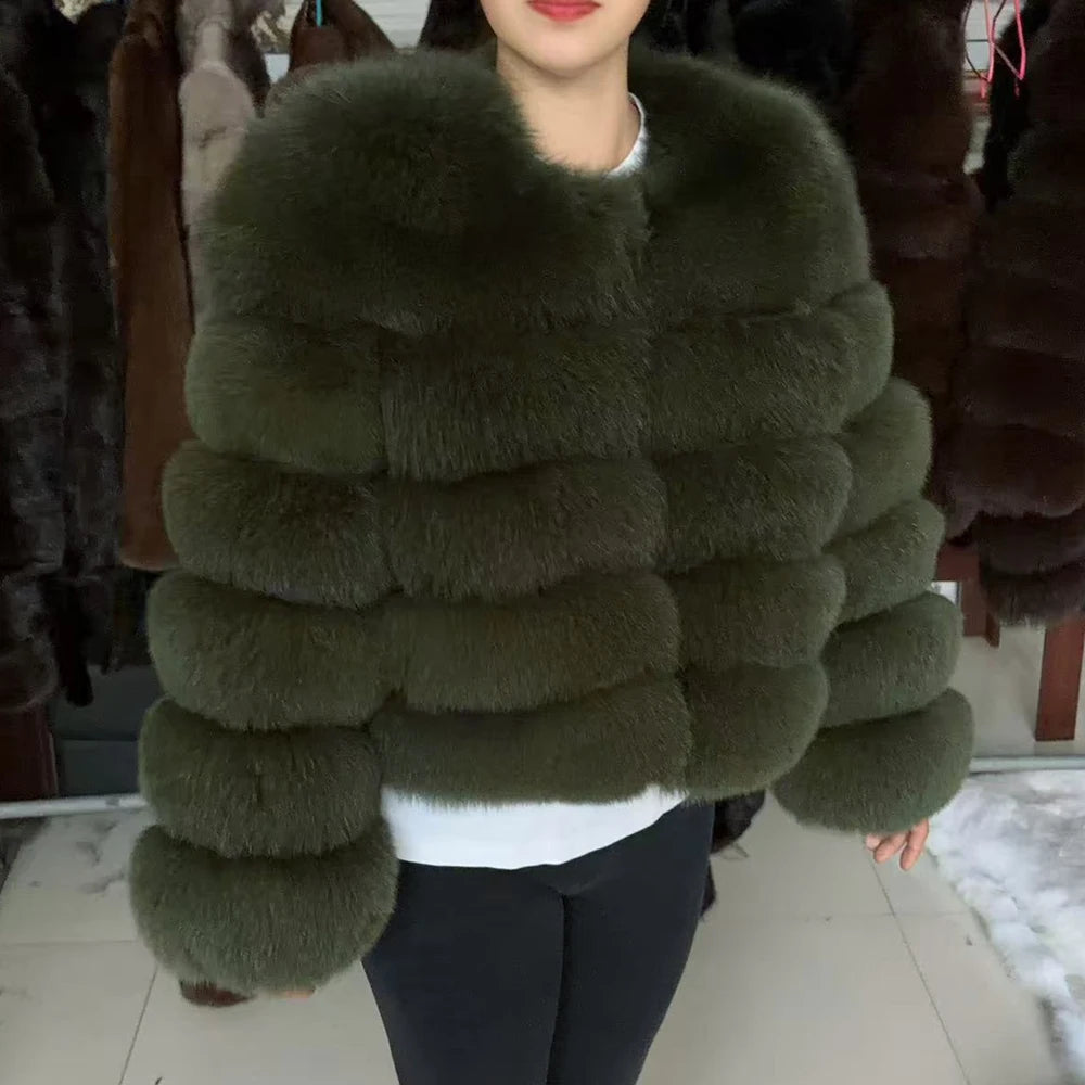 Genuine Fox Fur & Leather Winter Coat