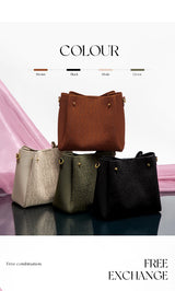 CH New Jacquard Letter Women Bucket Bag Wide Printed Strap Crossbody Purse Large Capacity Ladies Casual Daily Handbag Gift