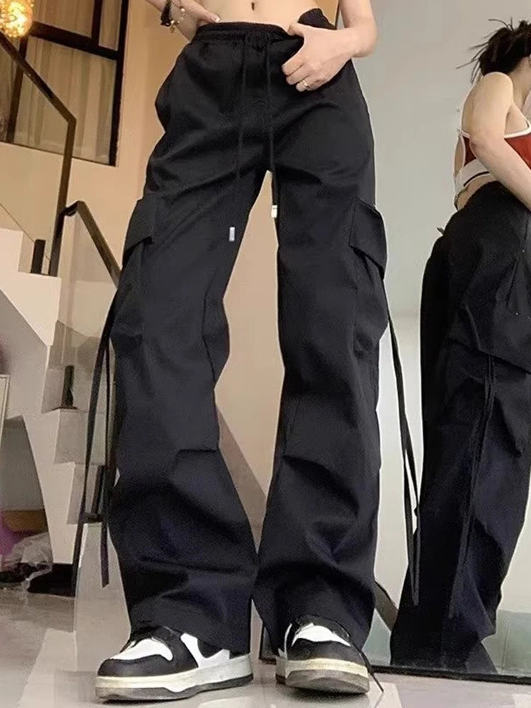Women's High-Waisted Drawstring Straight-Leg Pants