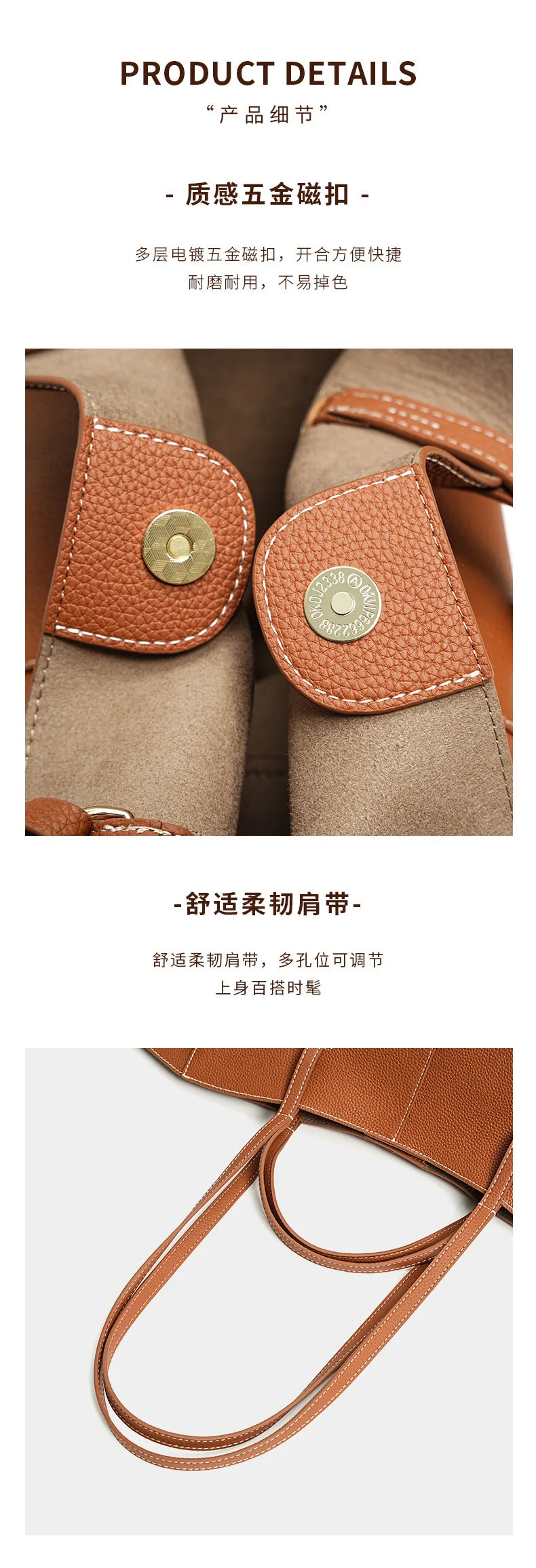 2025 leather shoulder bag versatile niche handbag, top layer cowhide commuting high-end feeling, large capacity tote bag for wom