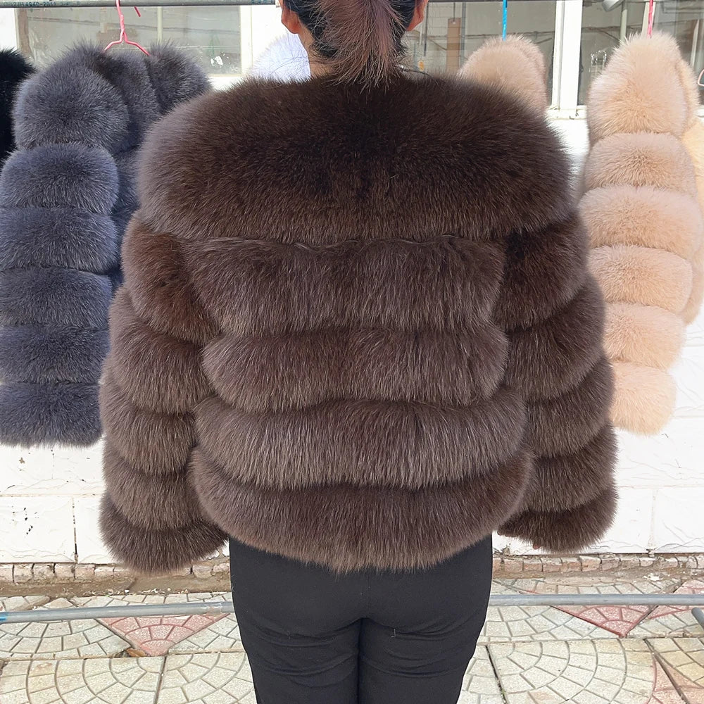 Genuine Fox Fur & Leather Winter Coat