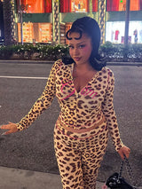 Sisterlinda Summer Release Junior Ankle-Length High Street Milk Fiber Pant Suit K24S50103 Girl Leopard Color Flare Pant Suit