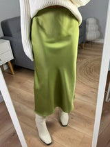 Women's Satin Midi Skirt – Elegant A-Line with Slit