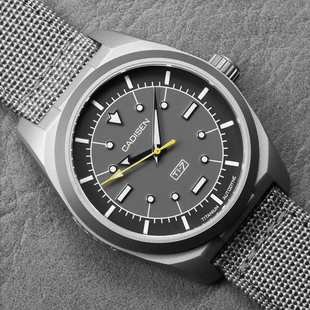 CADISEN TI-7 Autodyne Titanium Steel Automatic Mechanical Canvas Wristwatch MIYOTA 8215 Luminous Sapphire Waterproof Man Watches