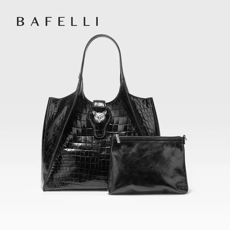 BAFELLI Croc-Embossed Genuine Leather Tote Bag