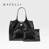 BAFELLI Croc-Embossed Genuine Leather Tote Bag