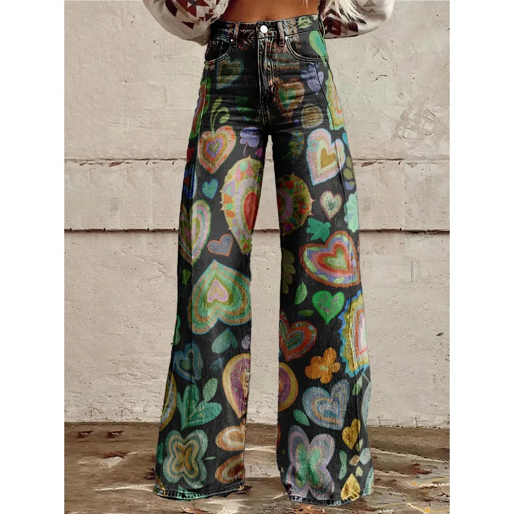 Pop Art Heart Wide-Leg Flare Pants