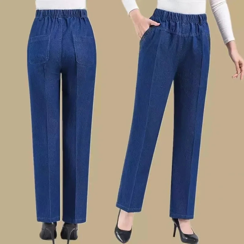 Women's Embroidered Straight-Leg Jeans | Elastic Waist