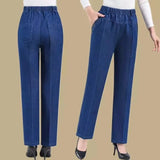 Women's Embroidered Straight-Leg Jeans | Elastic Waist