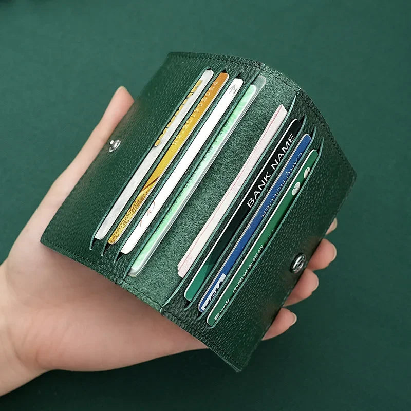 Ultra Thin Genuine Leather Card Holder 8 Slots Mini Wallet Slim Credit Card Case for Men Women