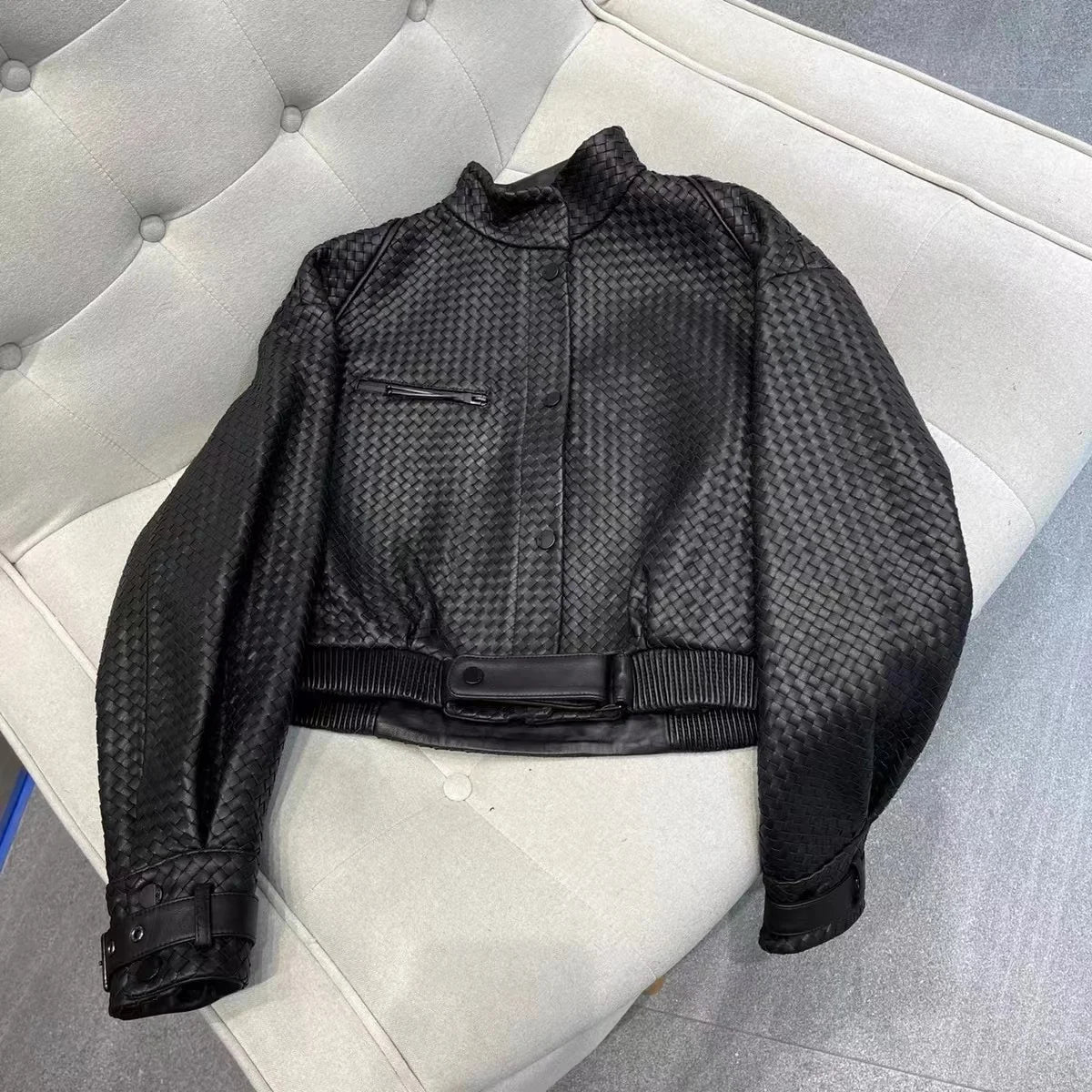 Natural Sheepskin Coat Women Autumn European and American Fashion Short Motorcycle Casual High Quality Hand-Woven Leather Jacket