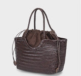 Hand-woven Genuine Leather Woven Casual Vegetable Basket Bag with Casual Woven Inside Bag Shoulder Underarm Tote Bag