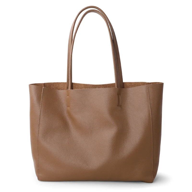 2023 New Women Deluxe Cowhide Genuine Leather Totes Handbag Lady Simple Soft Satchels Bag High Capacity Waterproof Shopping Bags