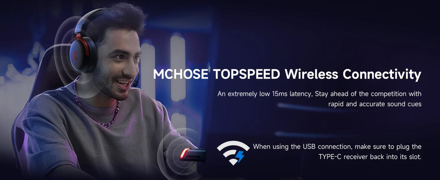 MCHOSE V9 Pro Gaming Wireless  Headset Surround Sound Headphones Noise Canceling Mic Low Latency Lightweight for PS5 PC SWITCH