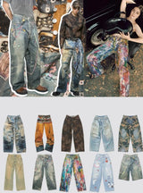 3D Pearl Chain Trompe L'Oeil Straight-Leg Jeans