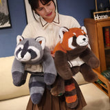 New Stuffed Anime Figure Doll Turned Red Panda Plushie Doll Fluffy Hair Red Raccoon Animals Hug Throw Pillow