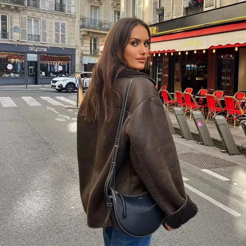 Women’s Oversized Faux Leather Bomber Jacket