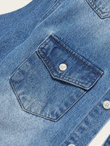 Men's Summer Vintage Denim Short-Sleeve Shirt, Lapel Button Casual Denim Blouse