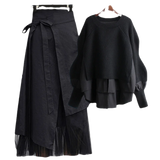 Women's Spring Autumn New Fashion Fake Two Piece Knit Sweater+Strap A-line Skirt Suit Korean Elegant Pullover Dress Matching Set