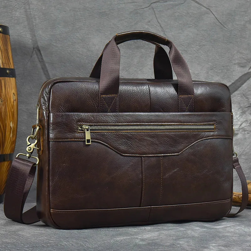 Luufan Genuine Leather Men's Business Handbag 15" Laptop Briefcase Bag Male A4 Document Shoulder Message Computer Bag Work Tote