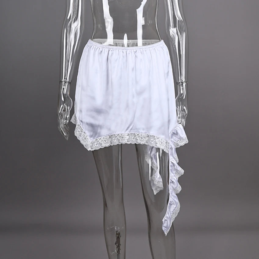 Linad Lace Asymmetrical Satin Midi Skirt | Women