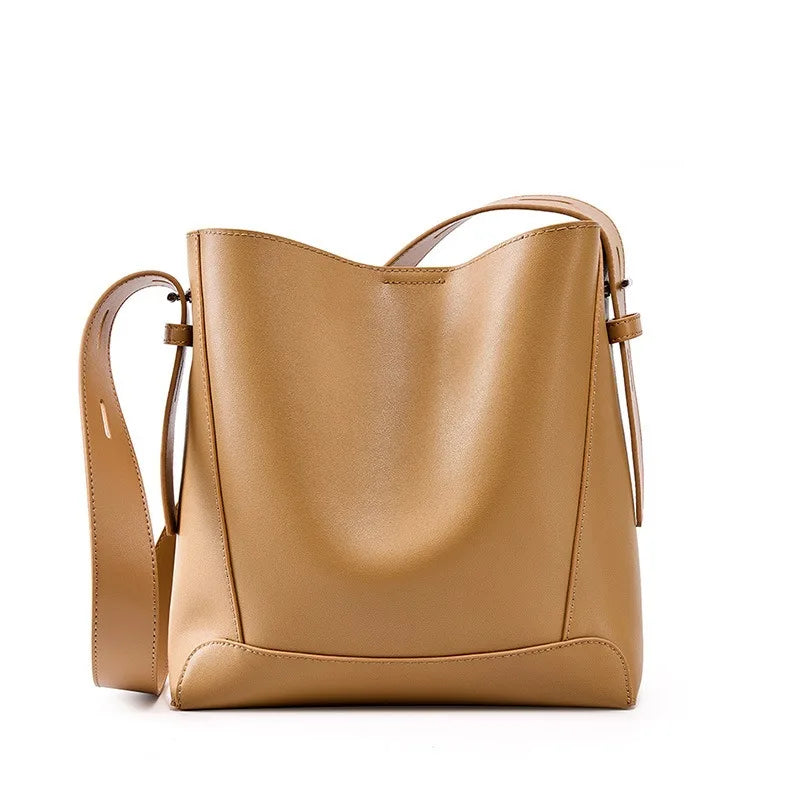 Zency New 2026 TrendyTwo Layer Cow Leather Shopper Shoulder Bag Commuter Large Bucket Handbag Simple High Quality Women Tote Bag