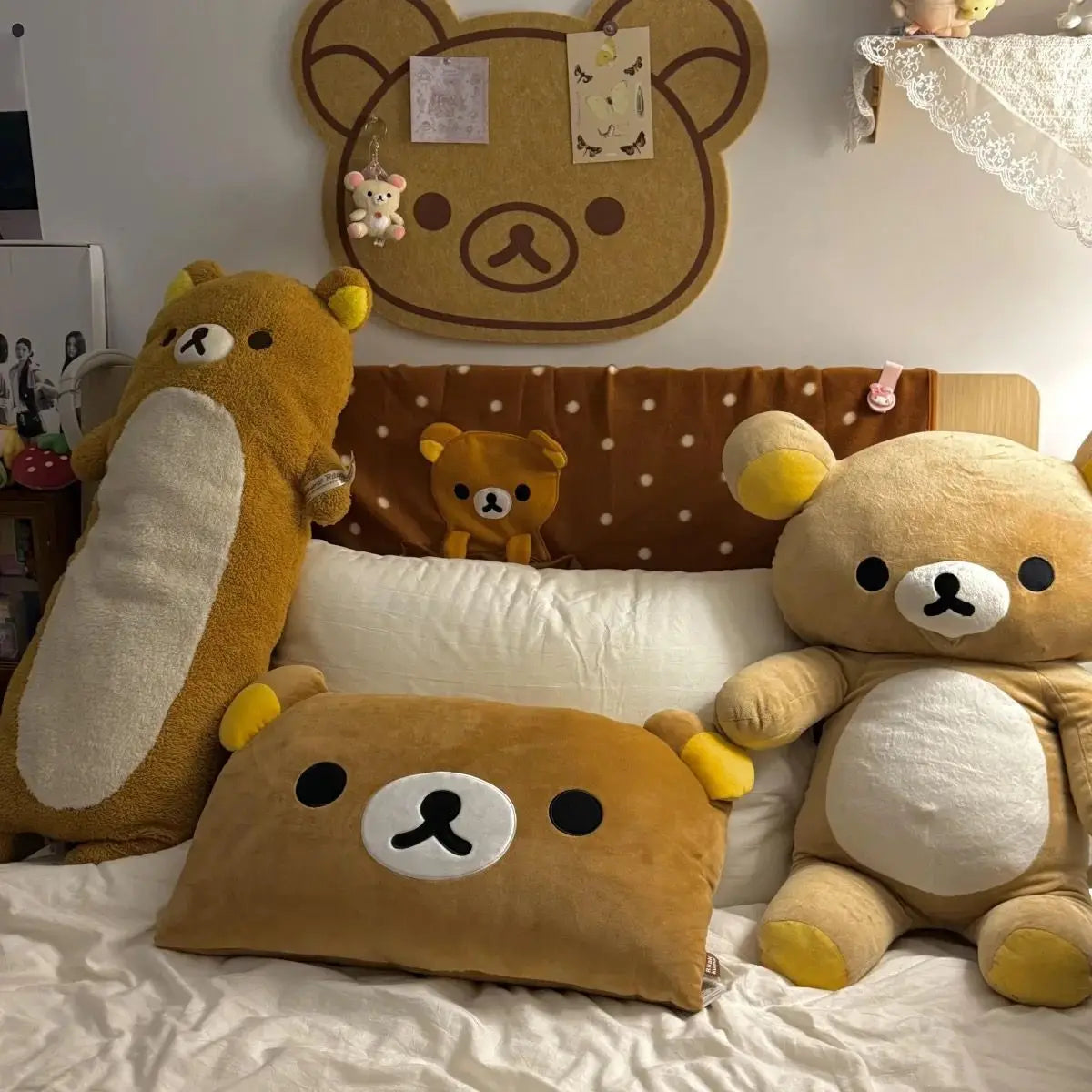 Rilakkuma Plush Bed Headrest Cushion For Dorms Soft Stuffed Bunk Bed Backrest Pillow Cute Decor For College Student Bedrooms